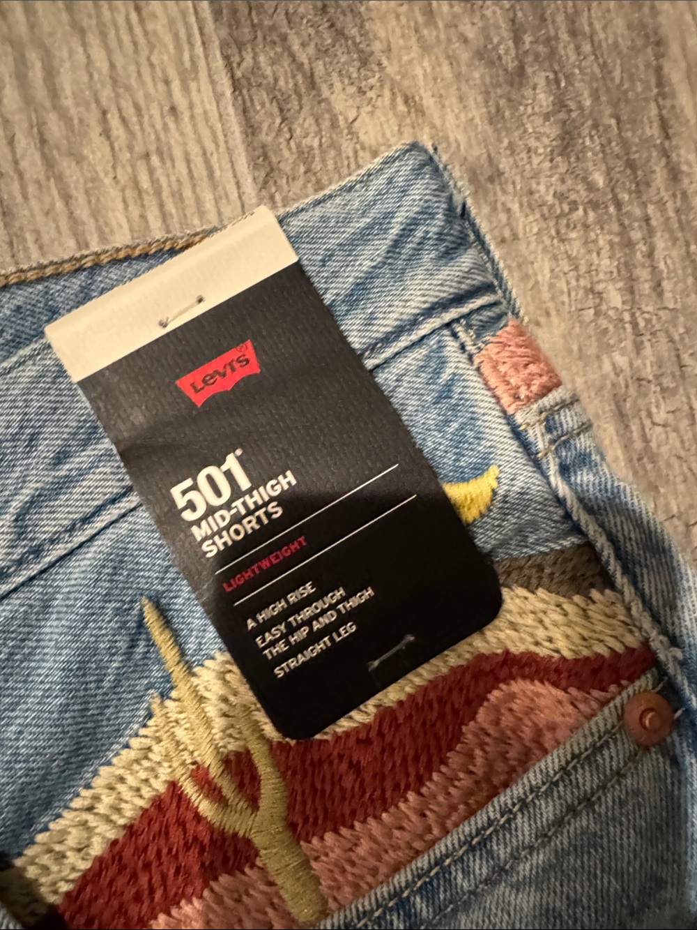 Levi's Light Blue Denim Men's Shorts with Colorful Embroidered Pocket Accents - Picture 2 of 6